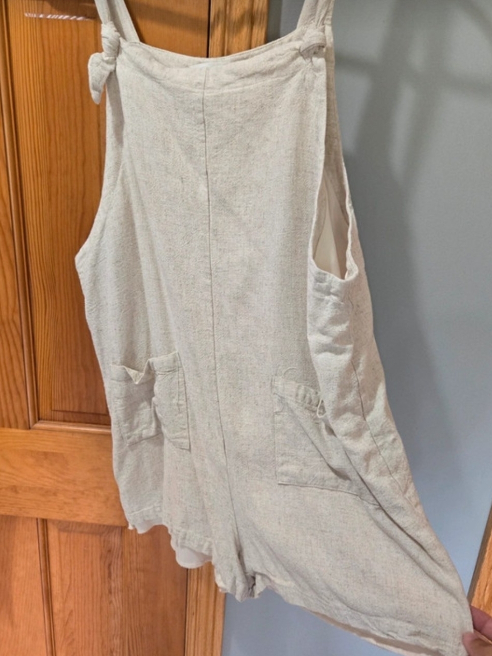 Altar'd State Cream/Tan Lightweight Linen Blend Romper Overalls